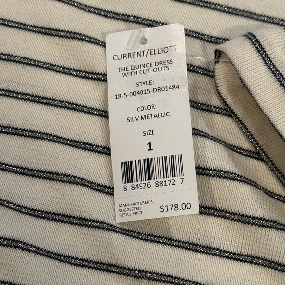 NWT Current Elliott Off White Metallic Striped Quince Midi Dress Womens Small - Picture 8 of 13